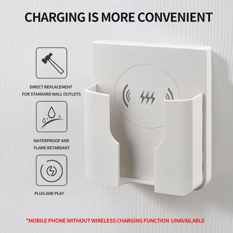 15W Wall Mount Wireless Charger, Qi Universal Fast Charging Panel for iPhone & Android, Flush AC 110–220V In-Wall Phone Charger