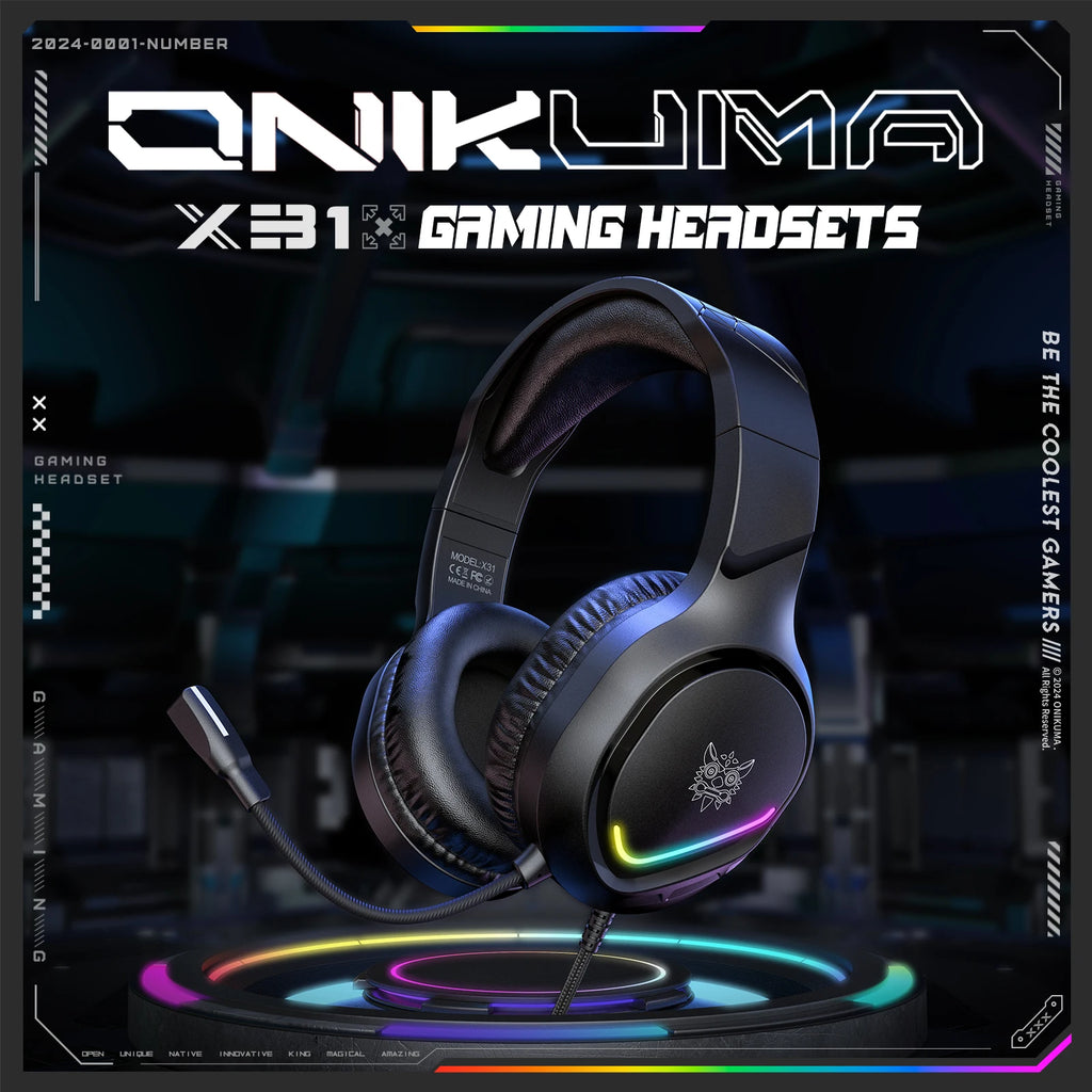 ONIKUMA Gaming Headset, Surround Sound Gaming Headset with Noise Cancelling Microphone, RGB Lights and Soft Memory Earcups