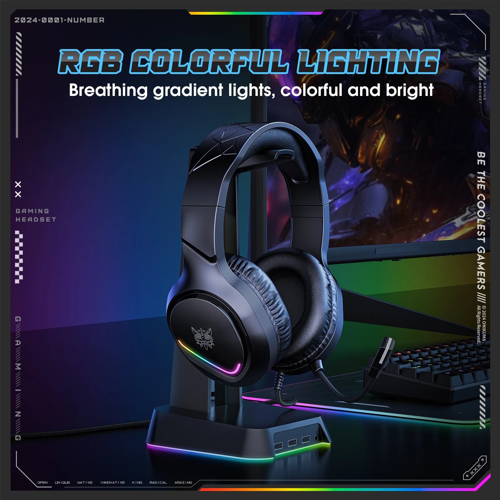 ONIKUMA Gaming Headset, Surround Sound Gaming Headset with Noise Cancelling Microphone, RGB Lights and Soft Memory Earcups