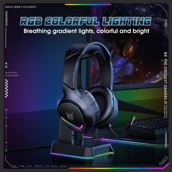 ONIKUMA Gaming Headset, Surround Sound Gaming Headset with Noise Cancelling Microphone, RGB Lights and Soft Memory Earcups