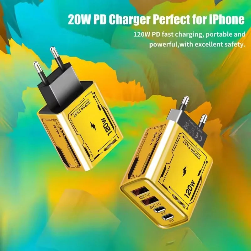120W Original Charger EU/UK/US 4-Ports Ultra Fast Charging Type-C GaN Phone Charger USB-C QC 3.0 Universal Phone Adapter
