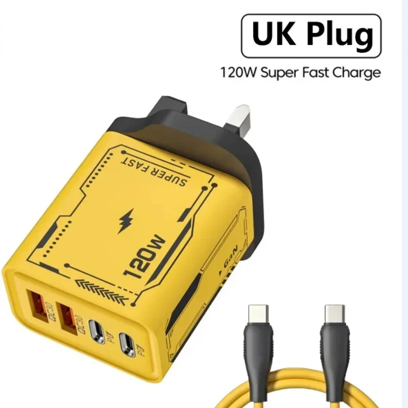 120W Original Charger EU/UK/US 4-Ports Ultra Fast Charging Type-C GaN Phone Charger USB-C QC 3.0 Universal Phone Adapter