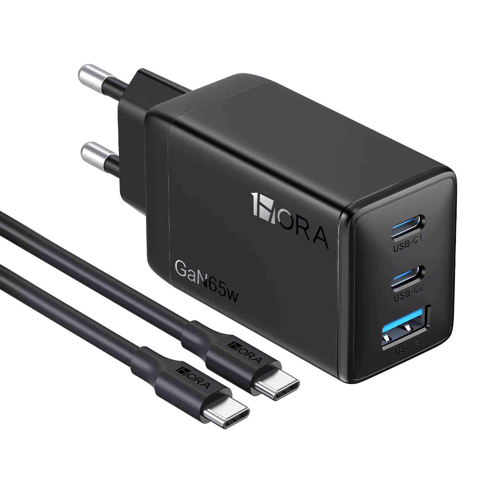 1HORA 65W Fast Wall Charger with 2 meters data cable set fast charging GaN technology efficient and fast heat dissipation
