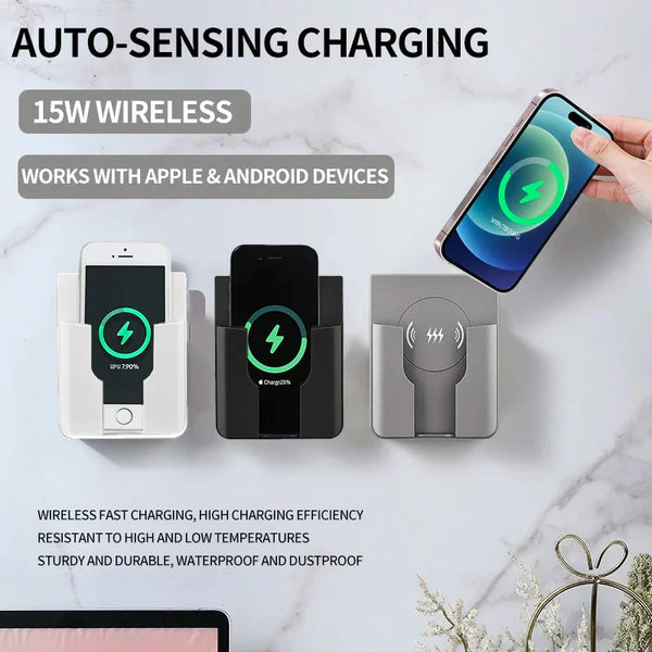 15W Wall Mount Wireless Charger, Qi Universal Fast Charging Panel for iPhone & Android, Flush AC 110–220V In-Wall Phone Charger