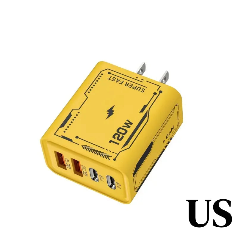 120W Original Charger EU/UK/US 4-Ports Ultra Fast Charging Type-C GaN Phone Charger USB-C QC 3.0 Universal Phone Adapter