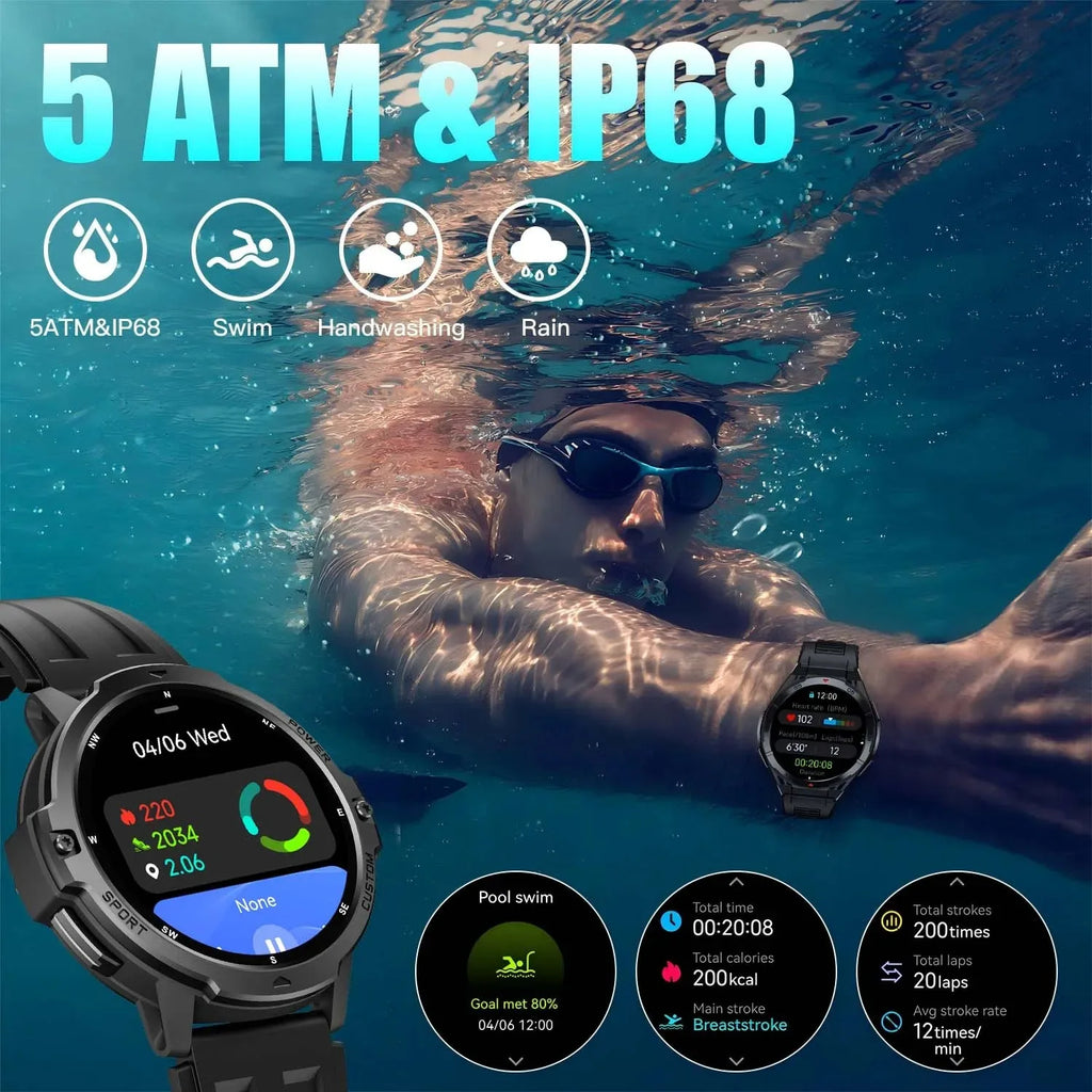2025 NEW GPS Smart Watch 1.46'' AMOLED Display Built-in Compass Barometric Altimeter 5ATM 580mAh Battery Sports Smartwatch Men