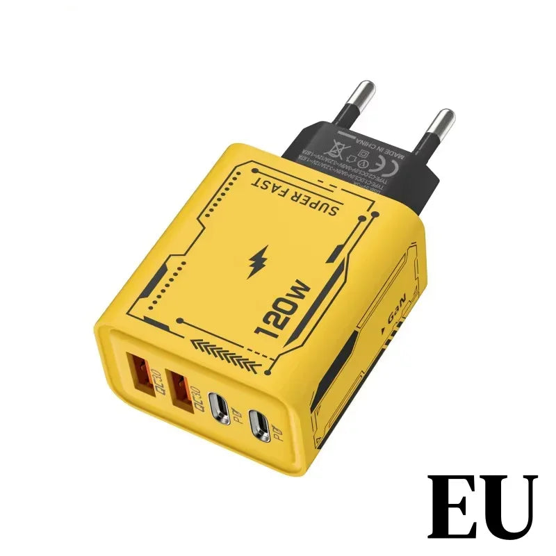 120W Original Charger EU/UK/US 4-Ports Ultra Fast Charging Type-C GaN Phone Charger USB-C QC 3.0 Universal Phone Adapter