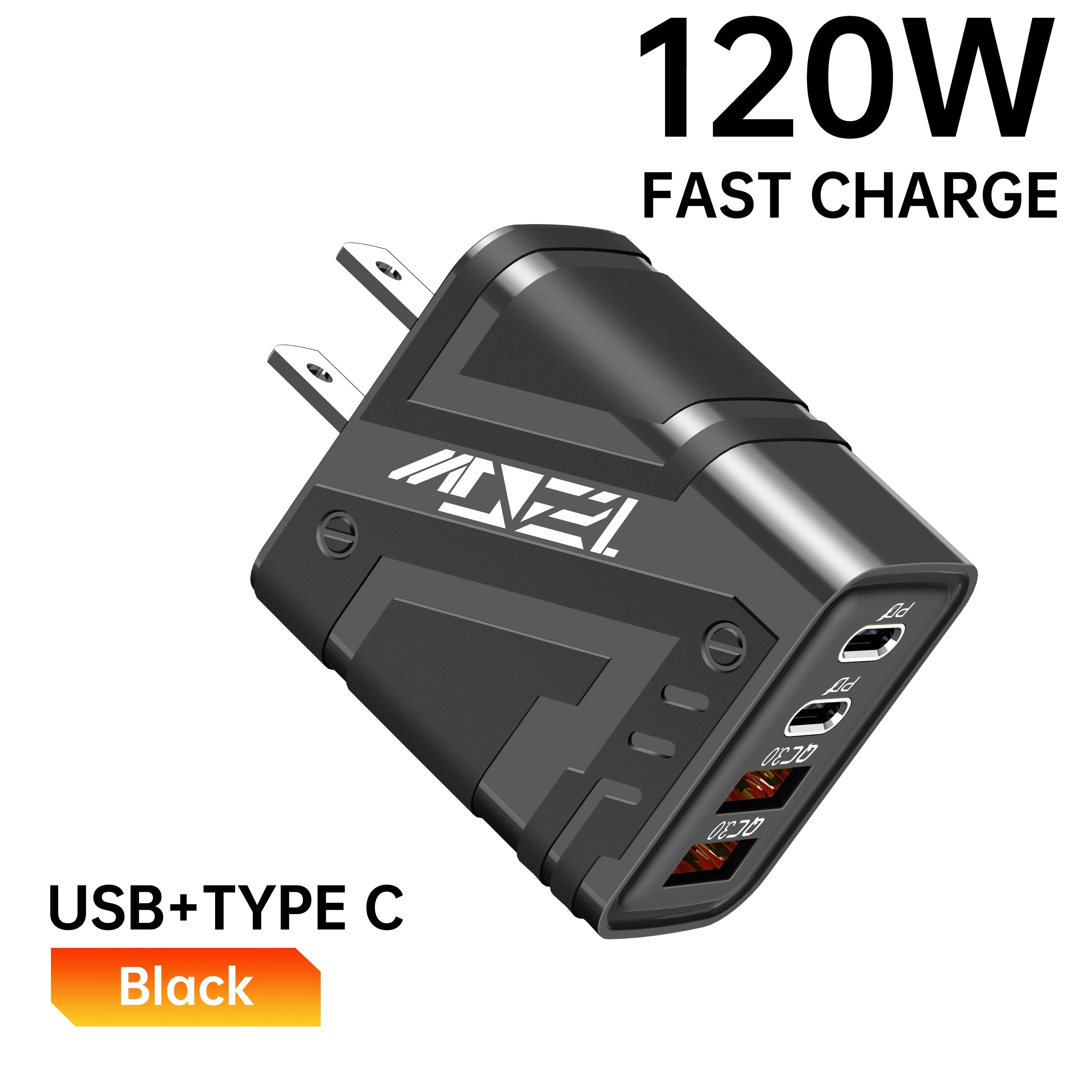 120W Fast Charging Phone Charger 4 in 1 Multi Ports USB Type C Chargers PD Mobile Phone Power Adapter For iPhone Xiaomi Huawei