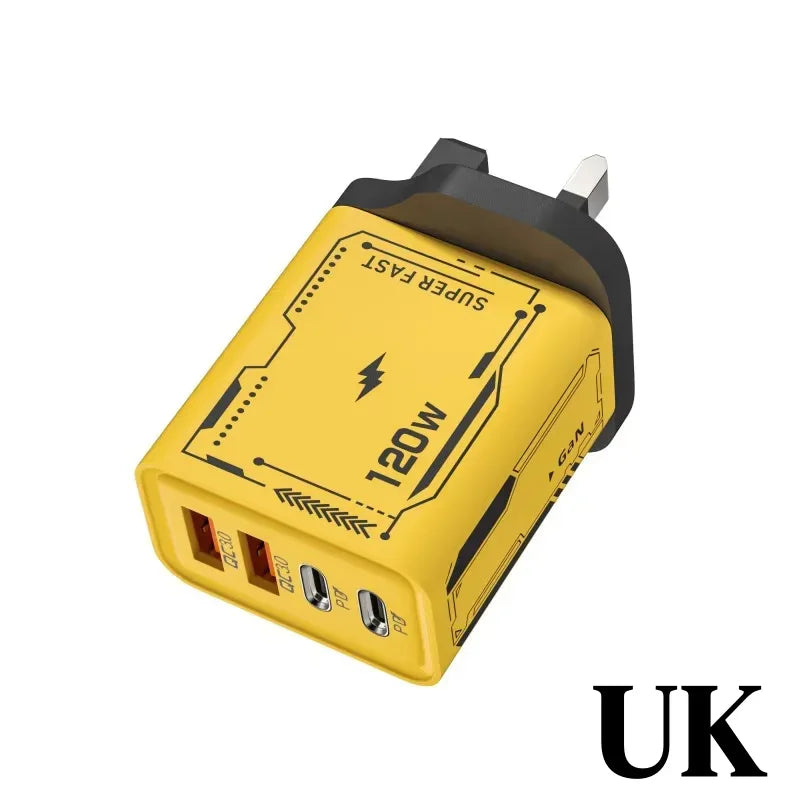 120W Original Charger EU/UK/US 4-Ports Ultra Fast Charging Type-C GaN Phone Charger USB-C QC 3.0 Universal Phone Adapter