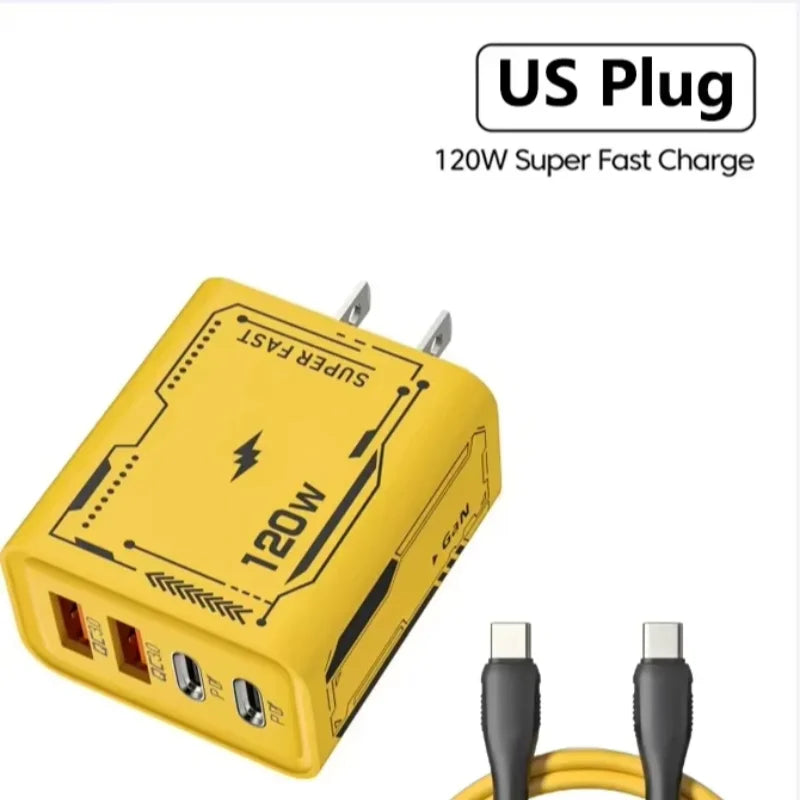 120W Original Charger EU/UK/US 4-Ports Ultra Fast Charging Type-C GaN Phone Charger USB-C QC 3.0 Universal Phone Adapter