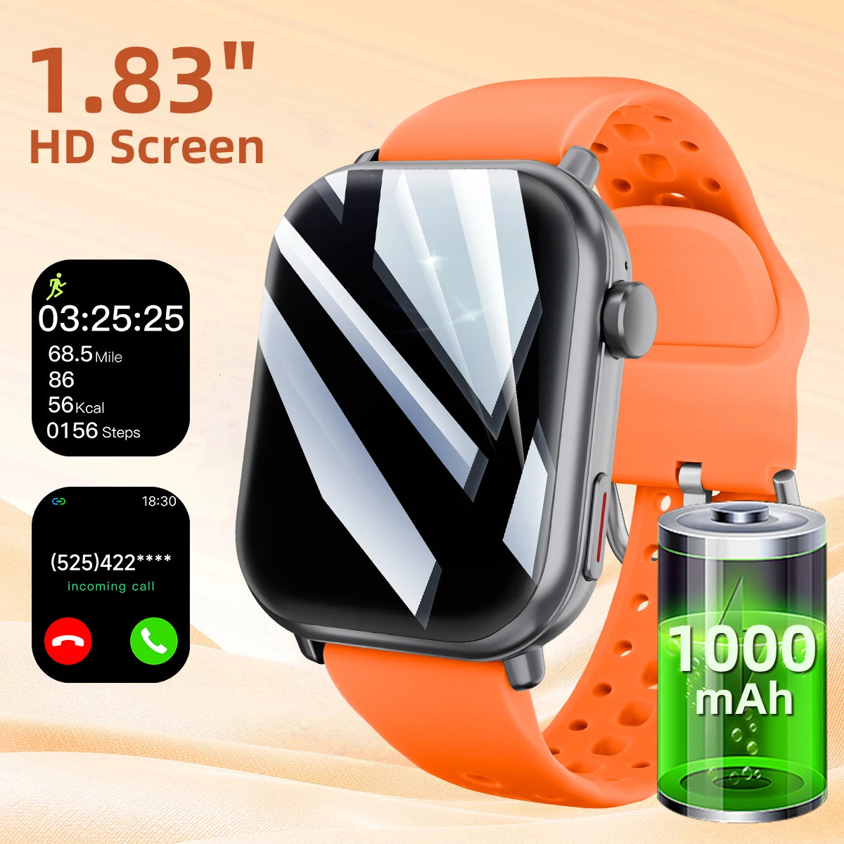 New Smart Watch 2025 1000mAh Large Battery Capacity 1.83-inch Screen Bluetooth Calling 100+ Sport Modes Men Women Watches Gifts