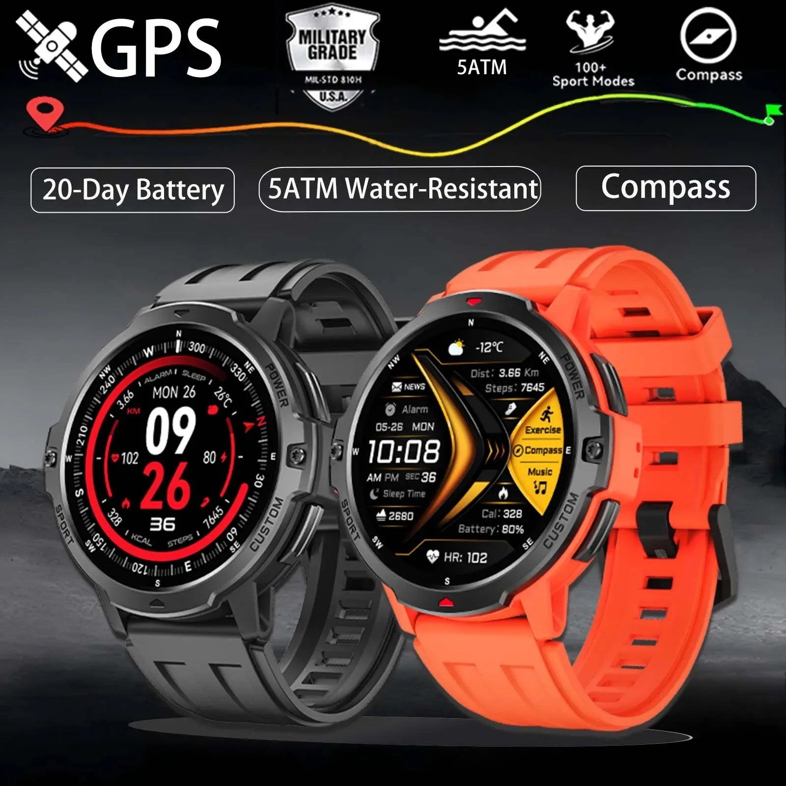 2025 NEW GPS Smart Watch 1.46'' AMOLED Display Built-in Compass Barometric Altimeter 5ATM 580mAh Battery Sports Smartwatch Men