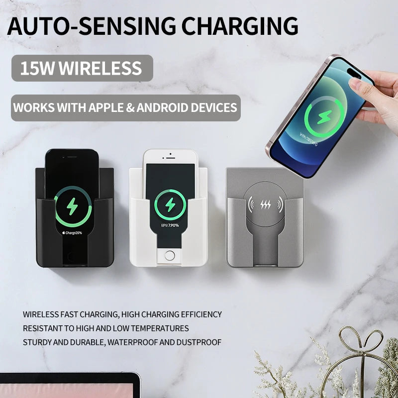 15W Wall Mount Wireless Charger, Qi Universal Fast Charging Panel for iPhone & Android, Flush AC 110–220V In-Wall Phone Charger