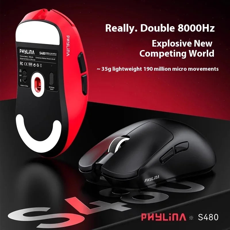 New PHYLINA S480 Esports Mouse wireless 8K PAW3950 PAW3395 Lightweight Gaming Mouse Customise Computer Office Accessories Gifts