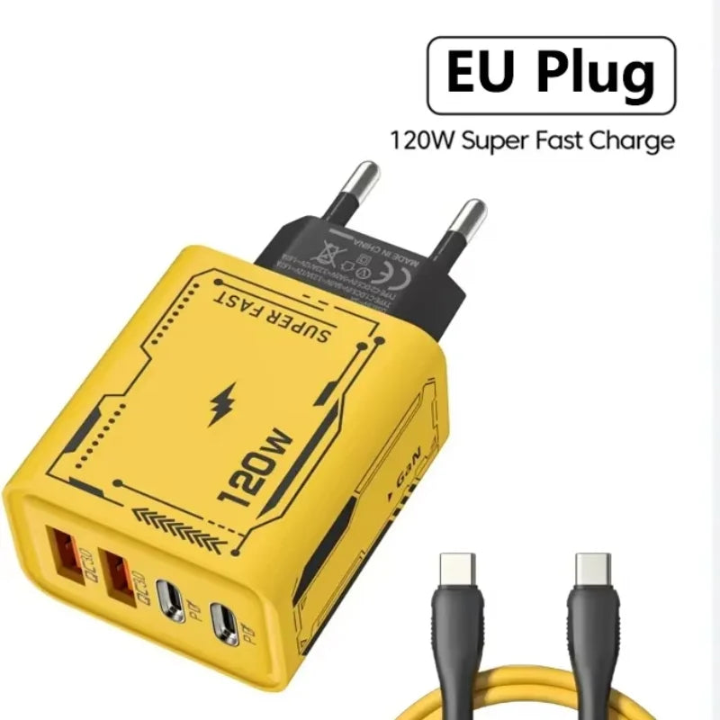 120W Original Charger EU/UK/US 4-Ports Ultra Fast Charging Type-C GaN Phone Charger USB-C QC 3.0 Universal Phone Adapter