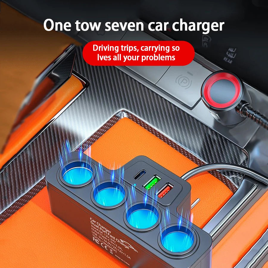 120W Multi-Function Charger USB/Type C Fast Charging Can Charge Multiple Devices At The Same Time, One Tow And Four Car Chargers