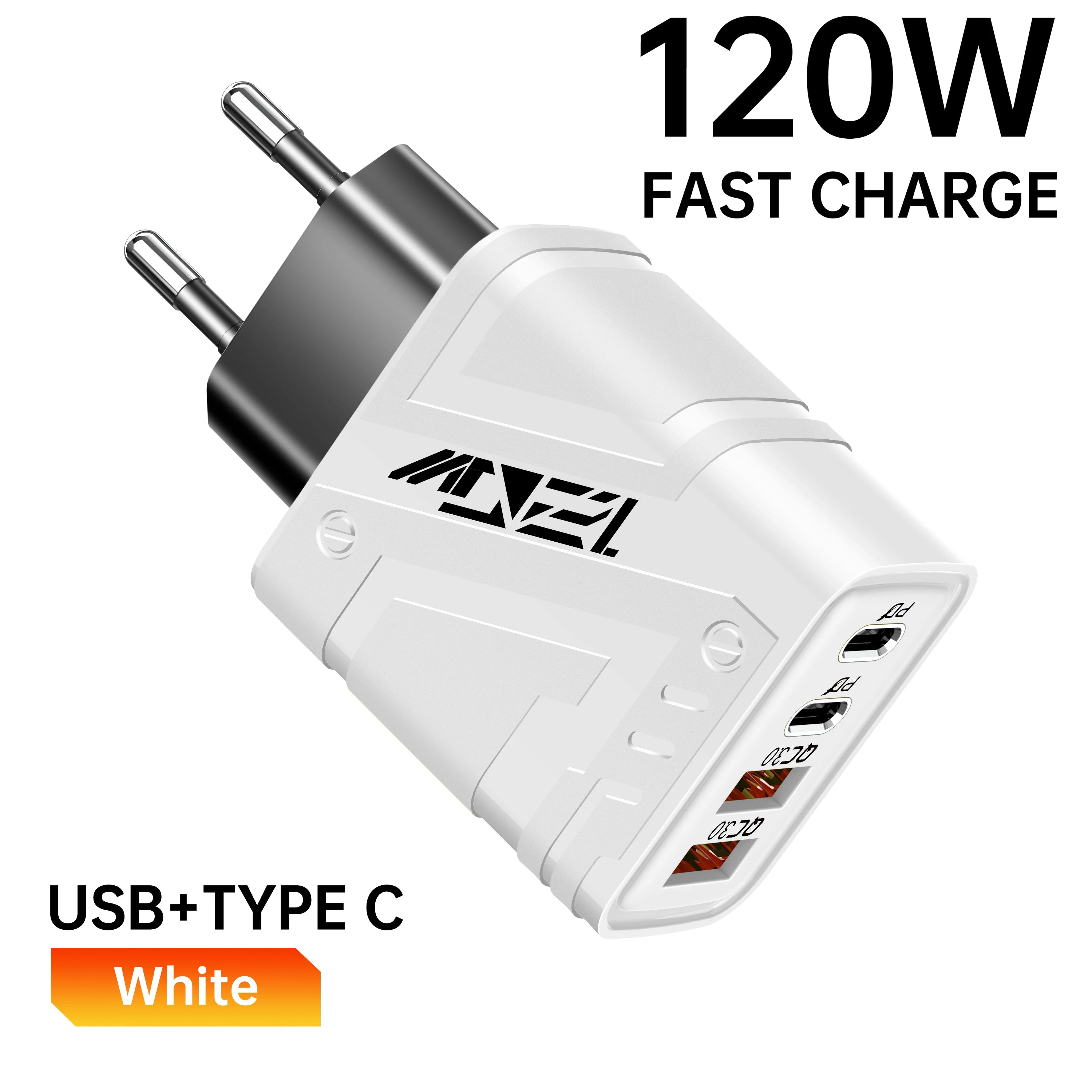 120W Fast Charging Phone Charger 4 in 1 Multi Ports USB Type C Chargers PD Mobile Phone Power Adapter For iPhone Xiaomi Huawei